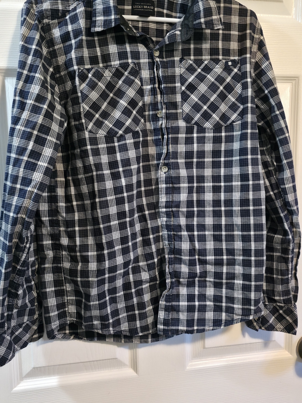 4/$25 Deal! Lucky Brand Navy and White Plaid Button-Down Shirt